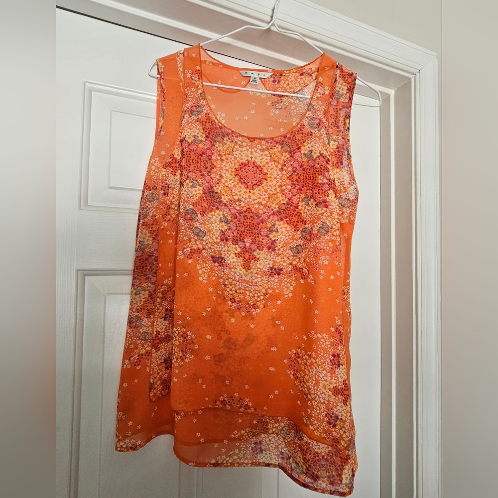 Cabi Orange Floral Sleeveless Top | Small